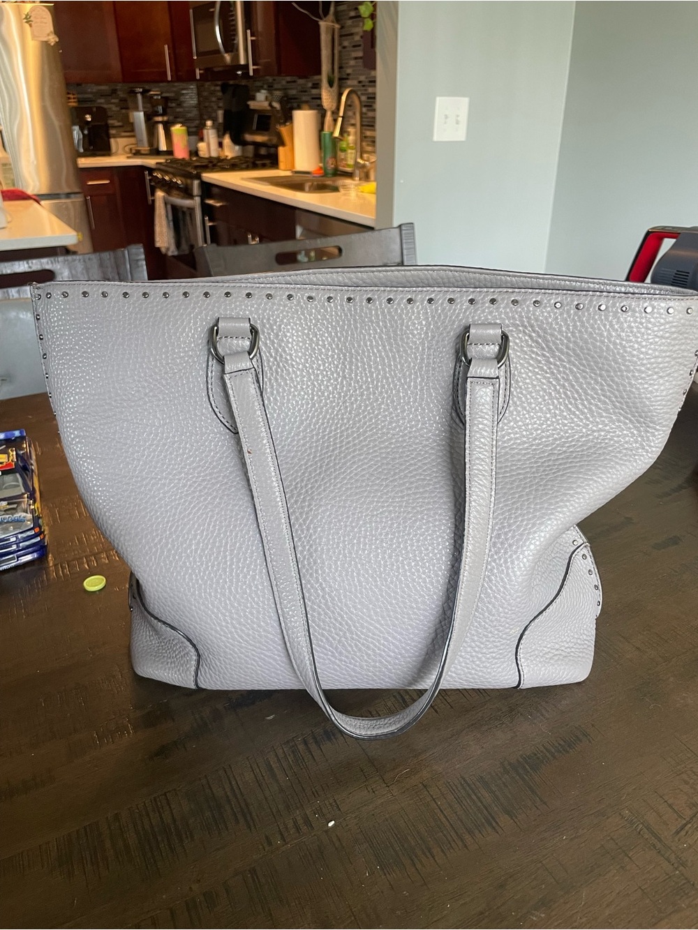 Rebecca Minkoff Light Gray Pebbled Leather Shoulder Tote